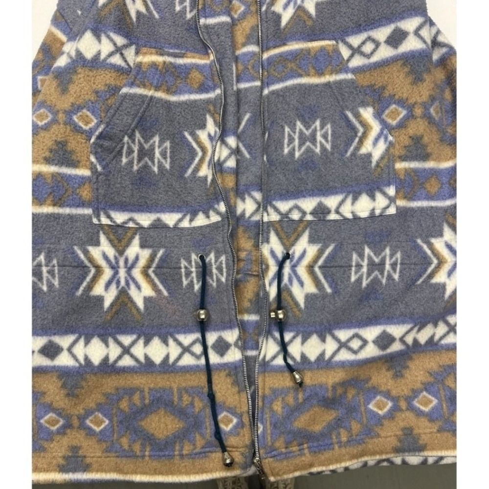 Vintage Southwestern Geometric Fleece Full Zip Jacket Blue Brown 22W Cozy Rustic - Picture 8 of 11